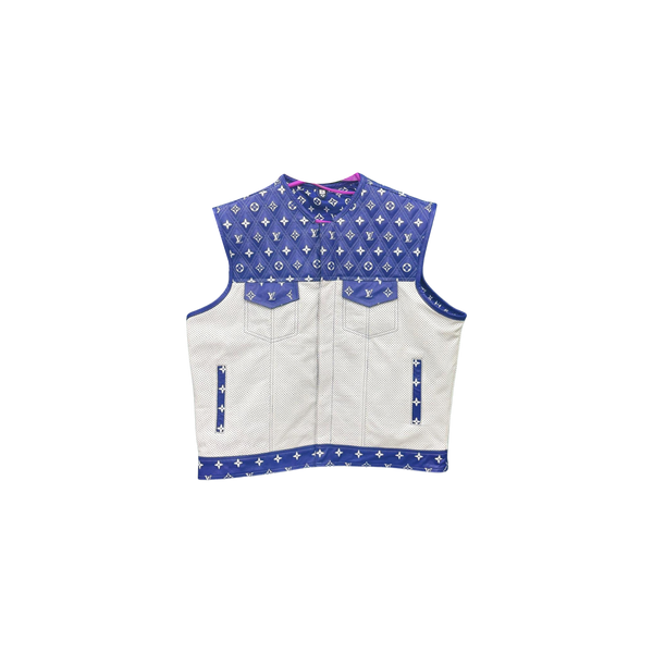 Premium Designer Blue & White Leather Vest - Stylish & Durable