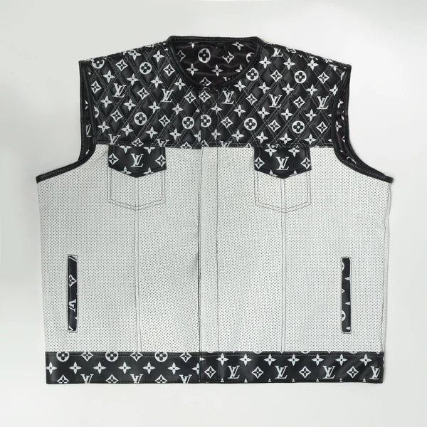 Leather Vest Men's Hunt Club White Black Paisley Leather Build Denim Style Rider Motorcycle Leather Vest Men Vest