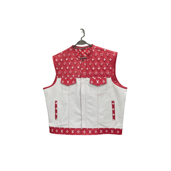 Red & White Designer Leather Vest - Bold & Trendy