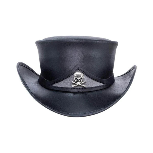 Gothic, Steampunk-Inspired Black Leather Western Hat for Halloween and Beyond