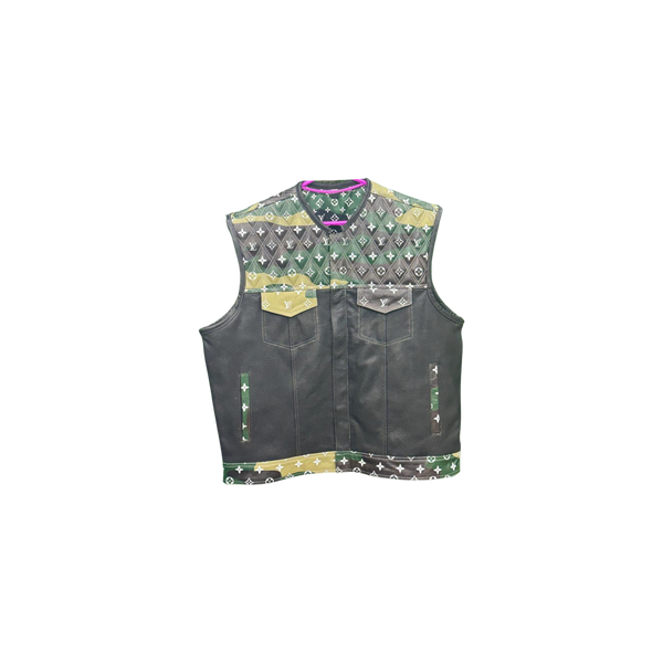 Camo-Leather Designer Leather Vest - Sleek & Versatile