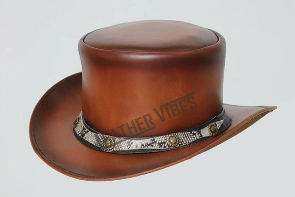 Top Hat-Smokey Shaded pale Rider Smokey Shaded Leather hat,Leather Top Hat,Gothic Top Hat,Mens Top Hat,Steampunk Top Hat,Custom Top Hat