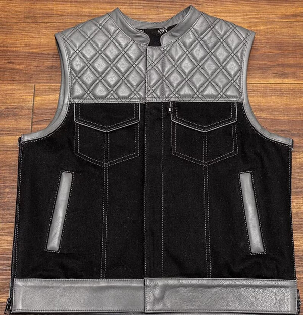 Leather Vest Diamond Quilted Grey Leather Vest Denim Vest Leather Men Vest Biker vest Motorcycle Vest Men Motorcycle Gifts For Men